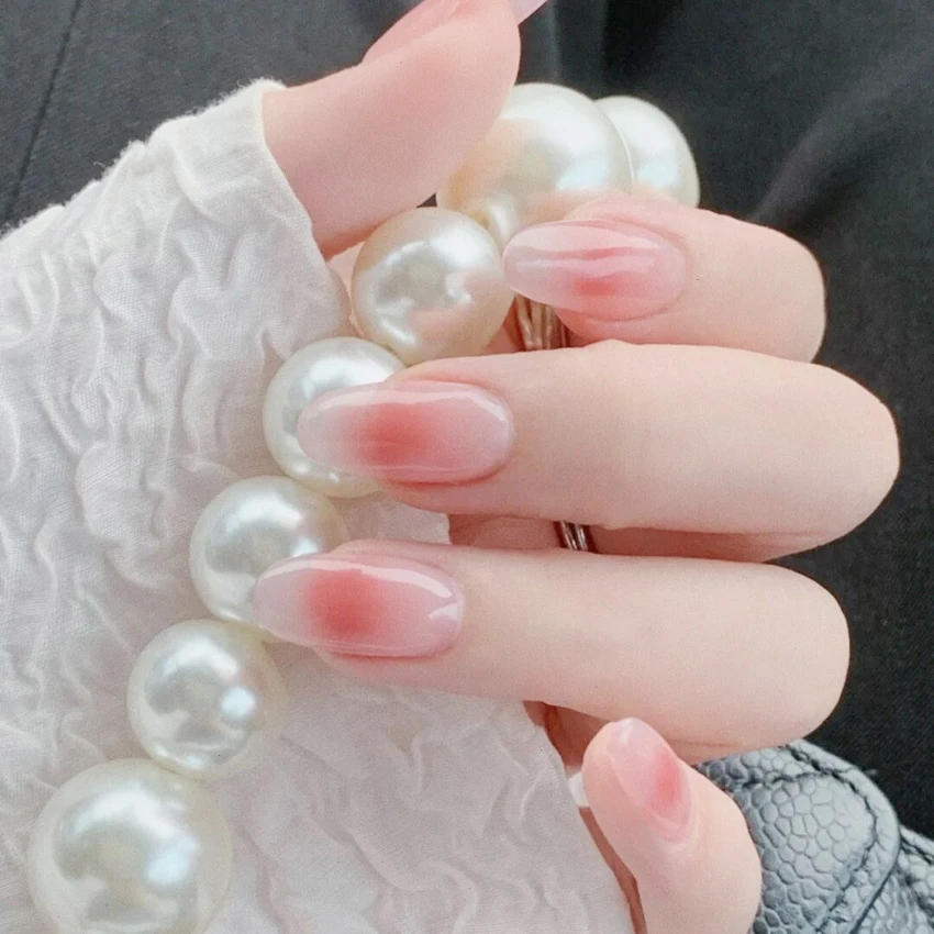 24 stks/set Liefde Hart Populair Dragen Kunstnagels Grijs Paars Eenvoudige Effen Kleur Druk op Nagel Franse Kunstmatige Fake Nail Tips