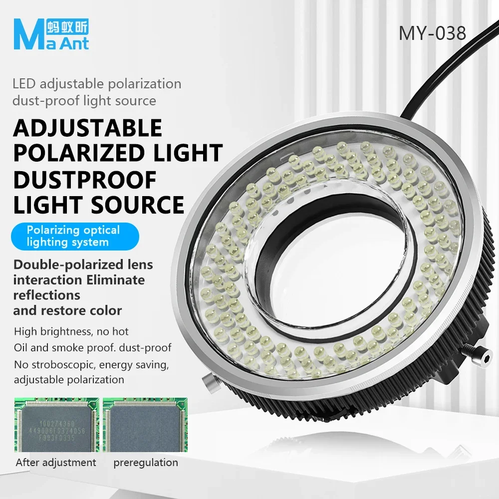 MaAnt MY038 Microscope Polarized 96 LED Ring Light Anti Glare Microscope Lamp Illuminator For Soldering Repair Industrial Camera