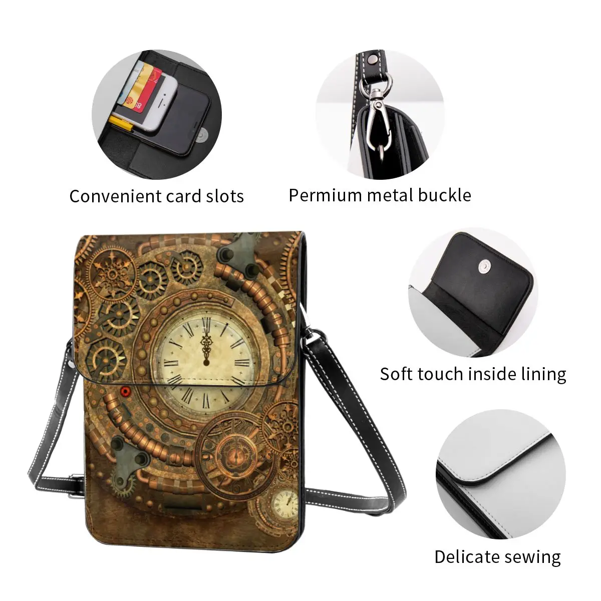 Steampunk Shoulder Bag Wonderful Clockwork Shopping Woman Mobile Phone Bag Gifts Retro Leather Bags