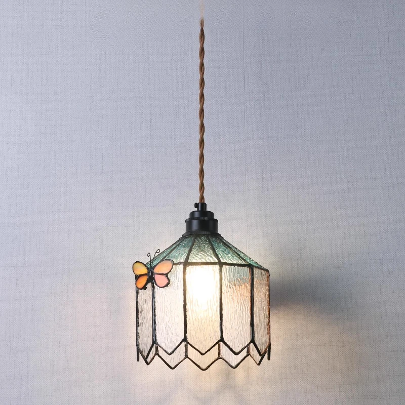 French Retro Butterfly LED Pendant Lights Rotundity/taper Glass Hanging Lamps Living Room Bedroom Restaurant Kitchen Chandelier