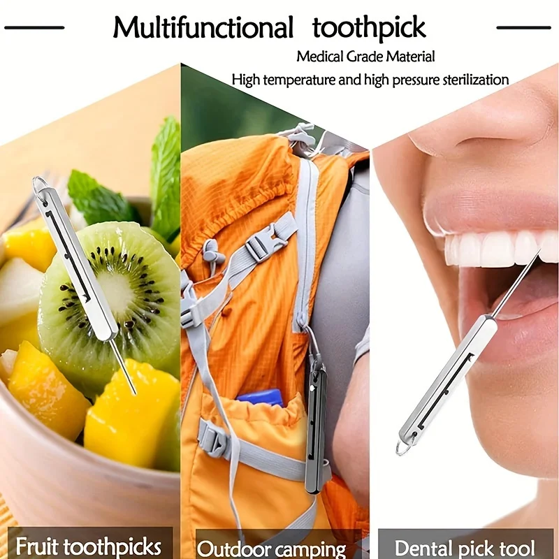 Rectangular Telescopic Integrated Toothpick And Tooth Picking Tool, Multifunctional Single Head Fruit Pick Toothpick