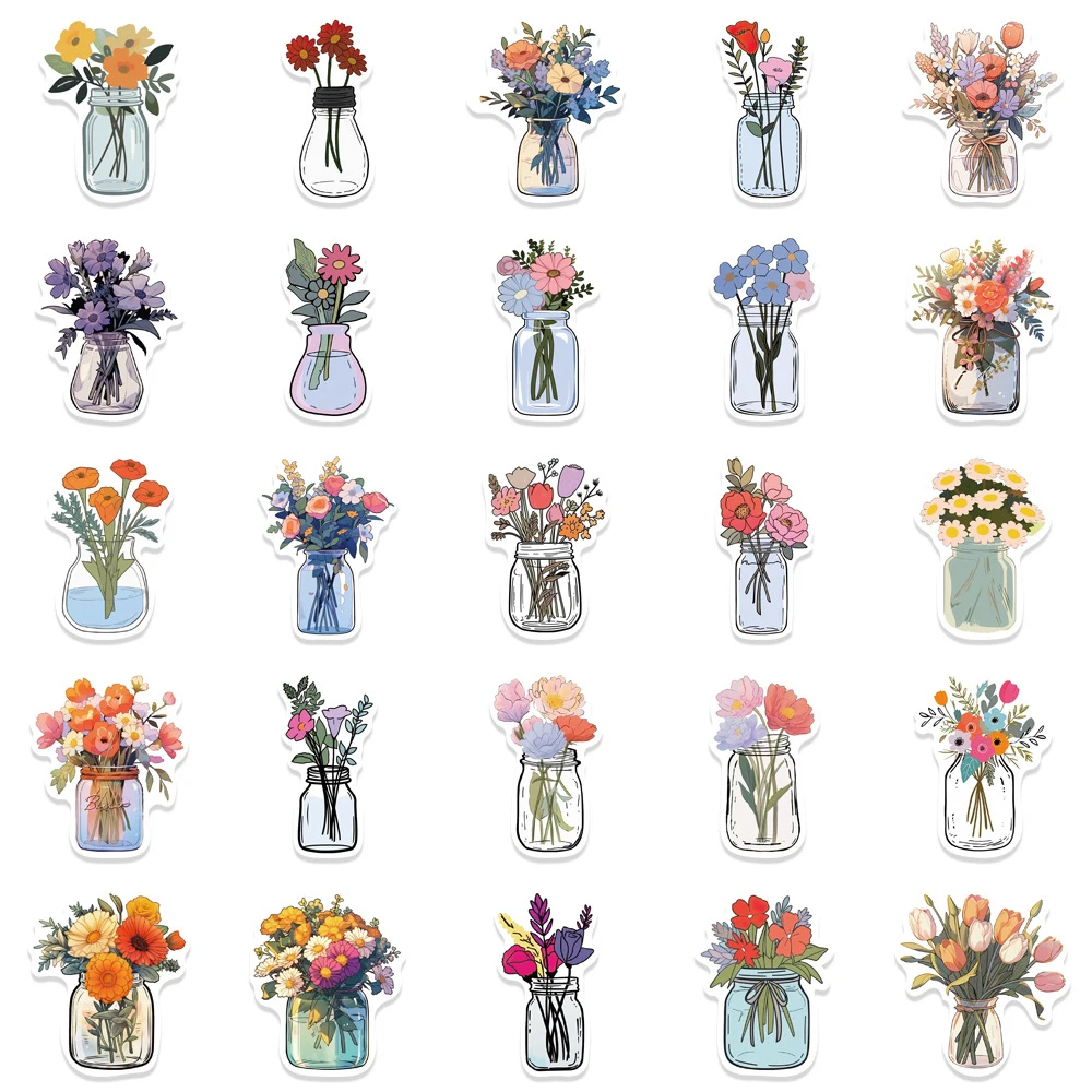 10/30/50pcs Romantic Flowers Cartoon Sticker Aesthetics Decoration Sticker Waterproof Laptop Wall Scrapbooking Cup Vase Decal