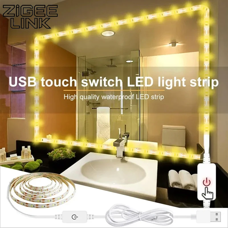 2835 Flexible Lighting LED Light Strip USB Touch Sensor Switch Dimmable For Bedroom Closets Kitchen TV Ambient Decoration Light
