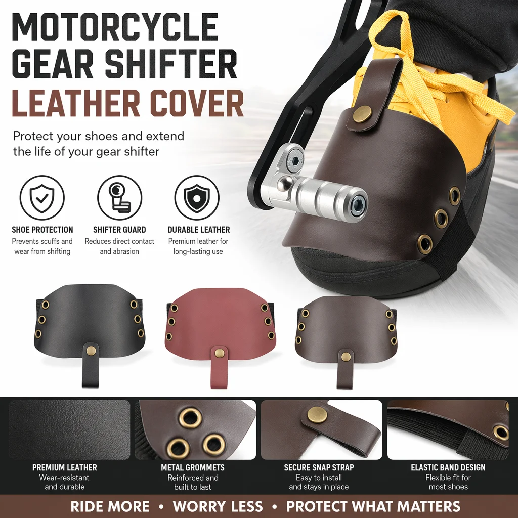 Picture 5: Motorcycle Gear Shift Shoe Protector, Faux Leather Shift Lever Cover, Anti-Scratch Boot Guard Pad For Motorbike Riding Accessori