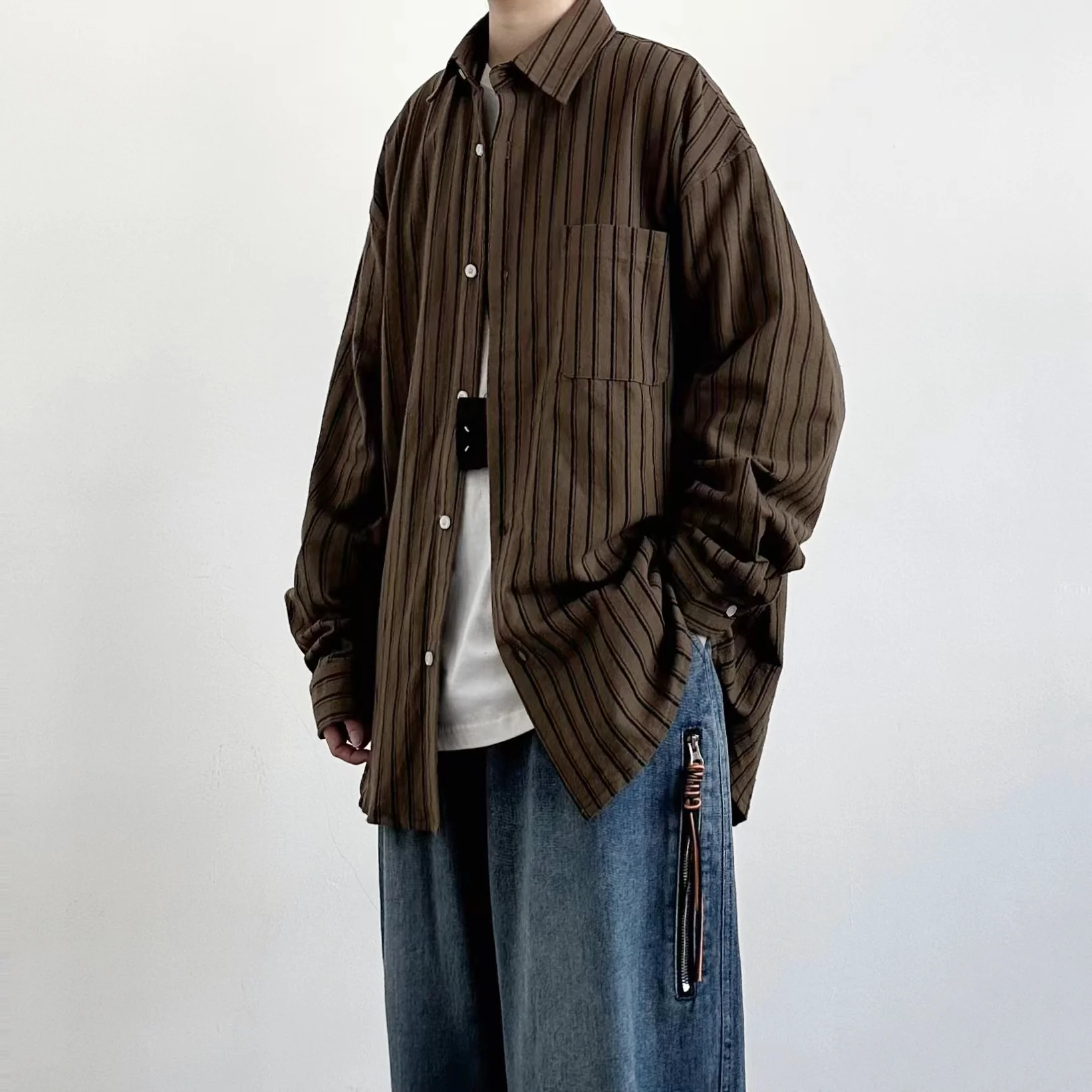 

Мужская повседневная свободная куртка в японском ретро-стиле, весна-осень, с длинными рукавами, в полоску, от модного бренда, верхняя одежда