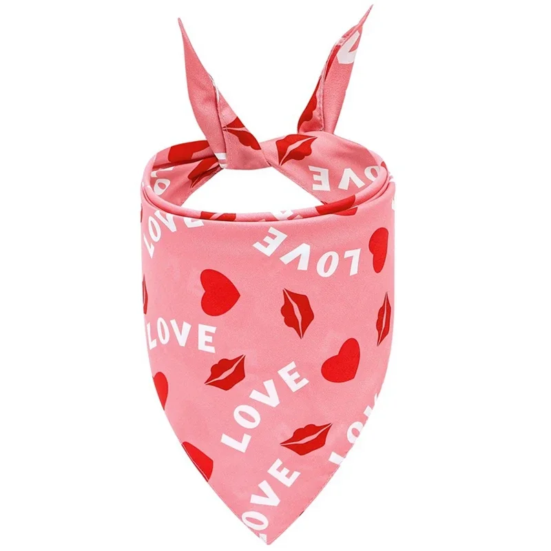 1pc Dog Scarf Pet Valentine's Day Saliva Towel Love Pattern Design Pet Triangle Scarf Machine Washable #