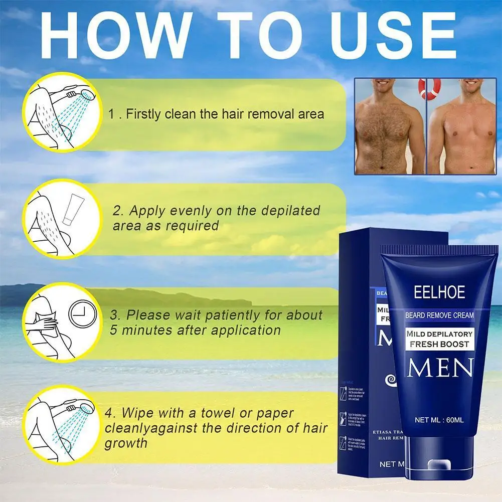 60ml Man Painless Hair Removal Cream Create Smooth Skin for FACIAL Arm Legs Body Inhibitor Natural Gentle M9K3