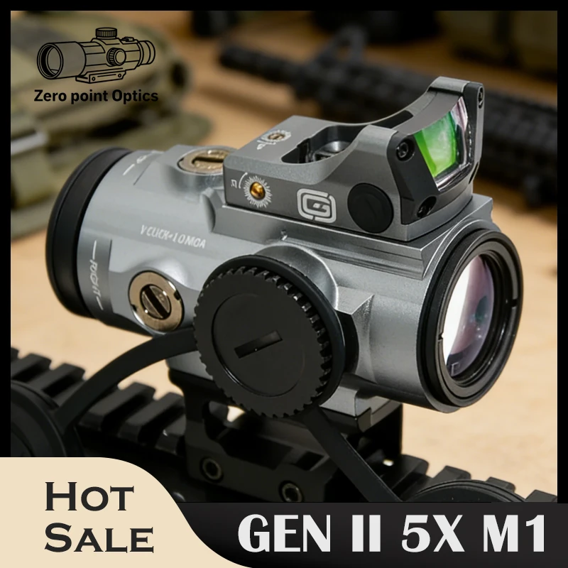 Tactical GEN II 5X Prism Rifle Scope BDC4 Reticle Tactical Hunting Red Dot Magnifier MRDS Mounting Platform Picatinny Rail Mount