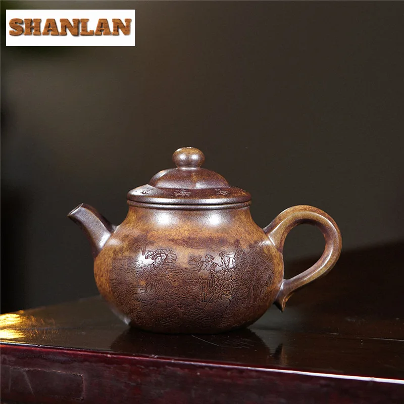 

230 мл Изысканный чайник из фиолетовой глины Исин, шестиугольный горшок ручной работы, киль из необработанной руды, золотой песок, грязевой чайник для приготовления чая, чайник Zisha, подарок