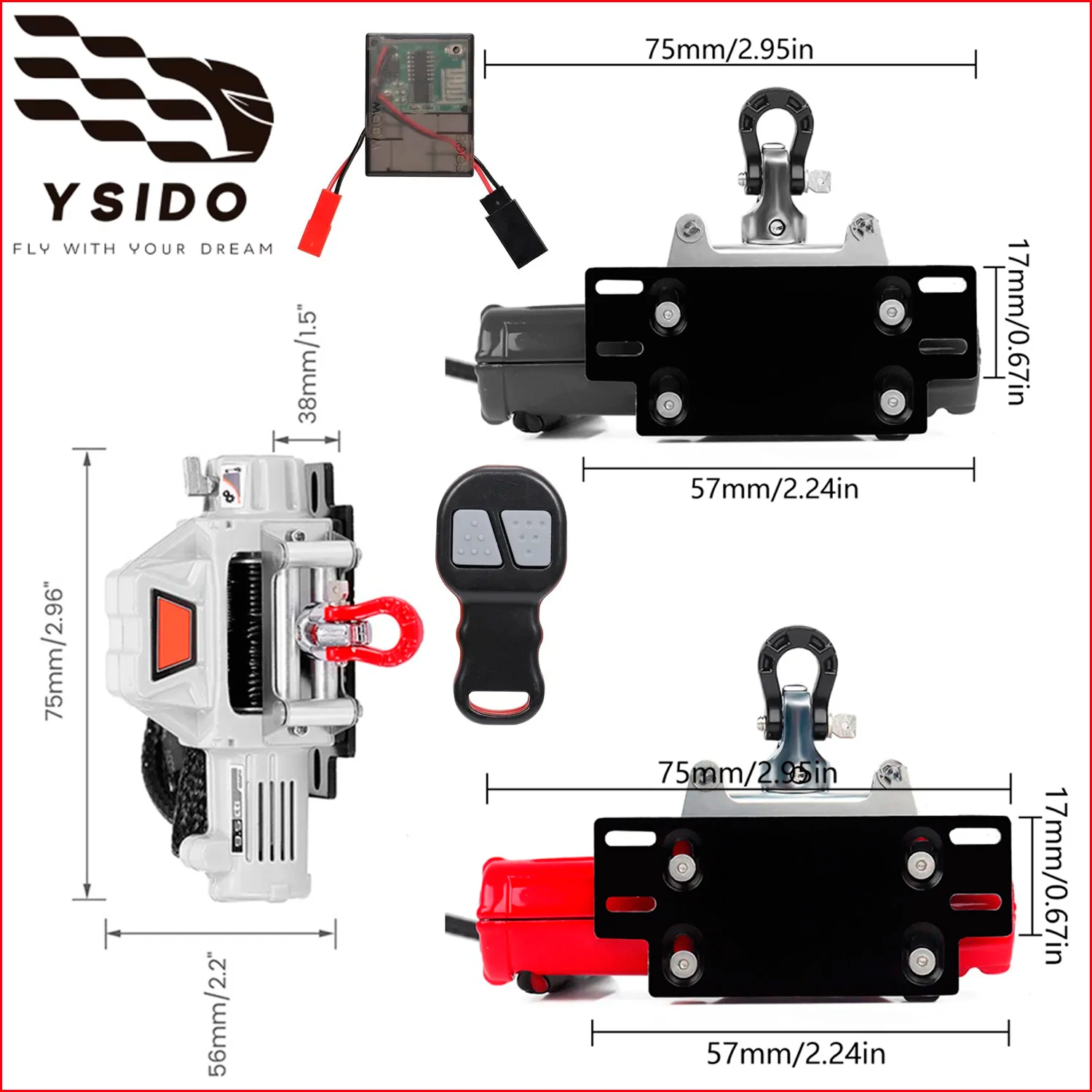 

YSIDO Metal Simulated Winch Wireless Remote Controller System for 1:10 RC Crawler Car Axial SCX10 90046 TRX4 TRX6 Gen8 Parts
