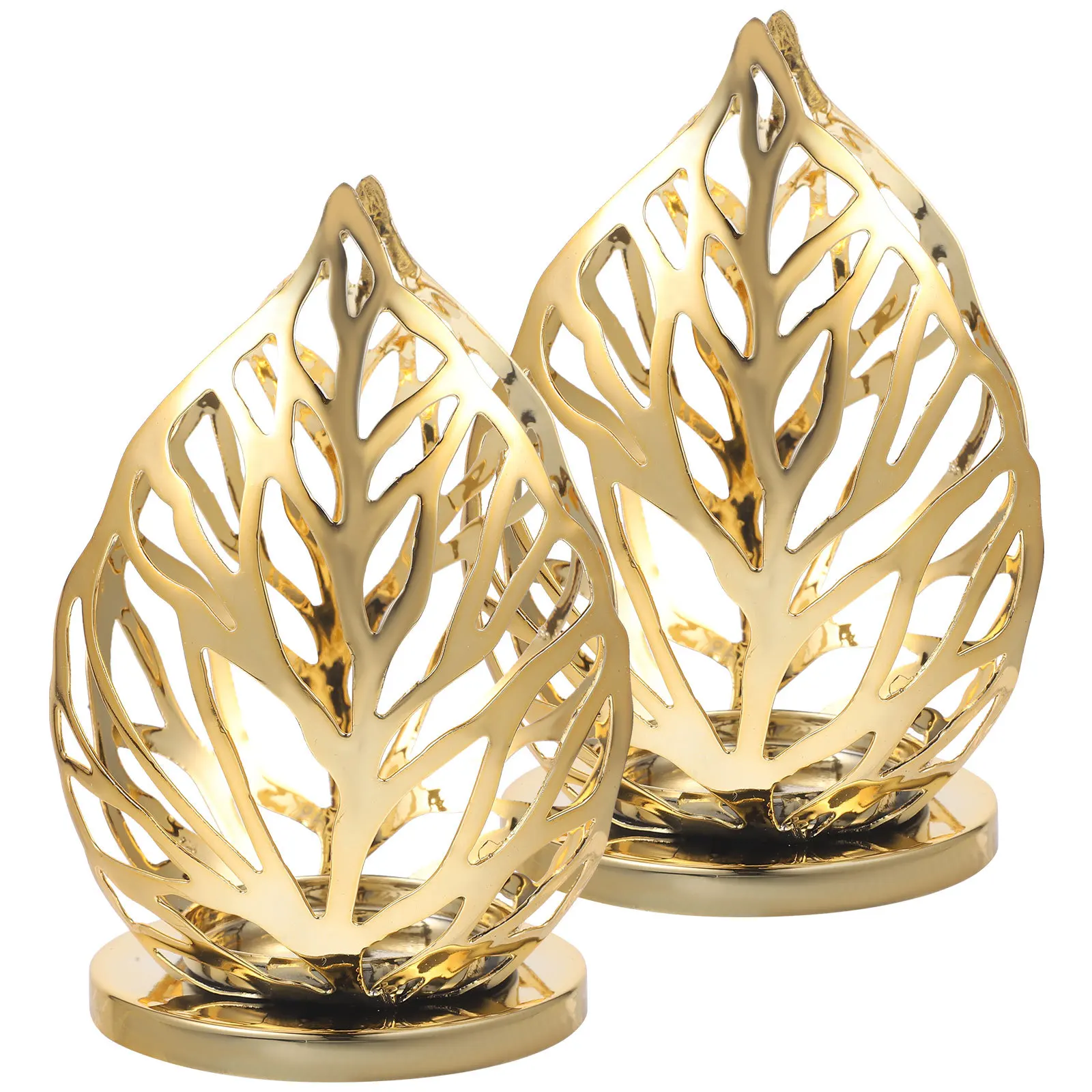 

2Pcs Elegant Iron Holder Hollow Leaf Design Desktop Decoration for Unique Festivals Holder Wedding Decoration