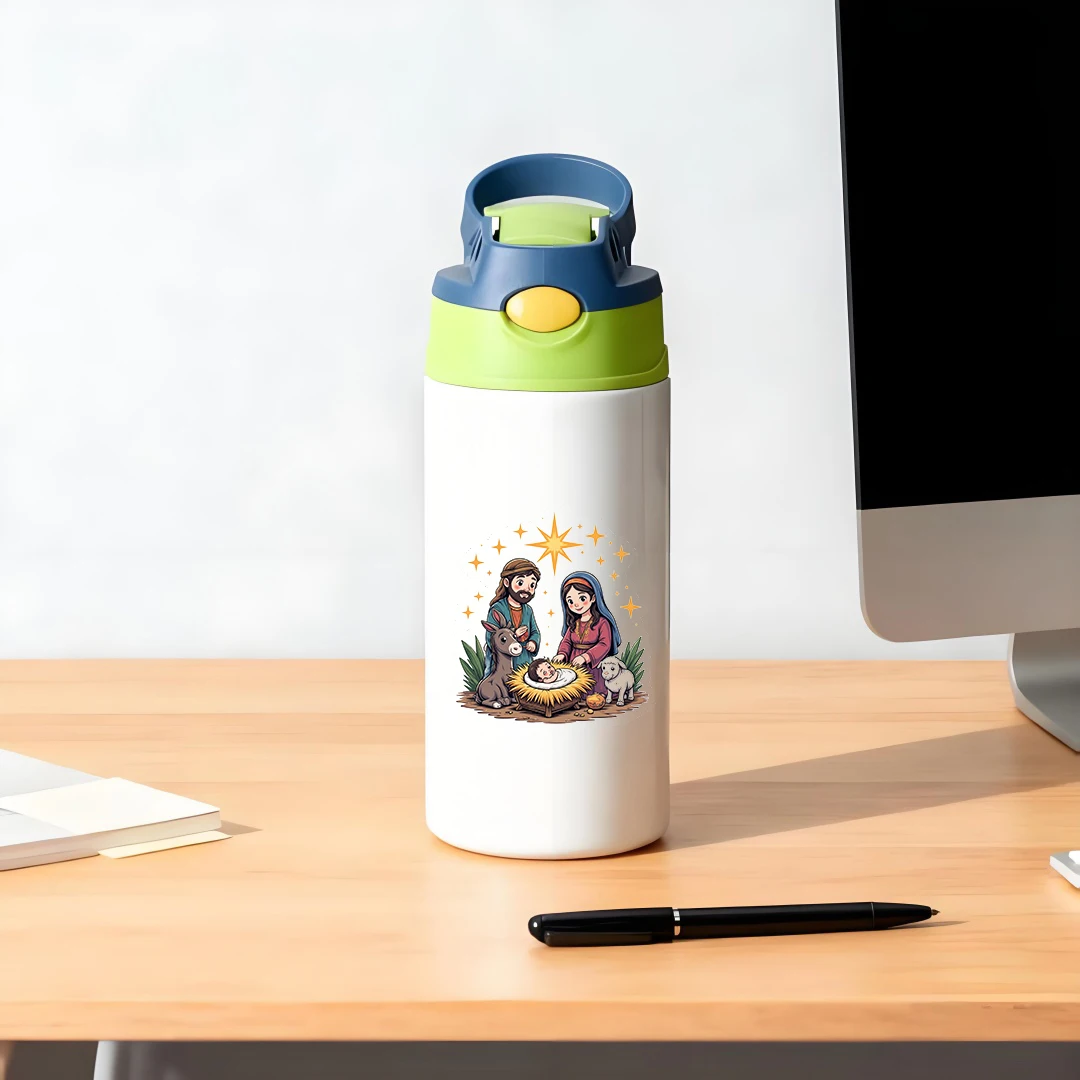 Thermische beker van roestvrij staal 304 + cartoon kerstcadeaudooset + rietjesbeker voor kinderen + baby-nieuwjaarscadeauset