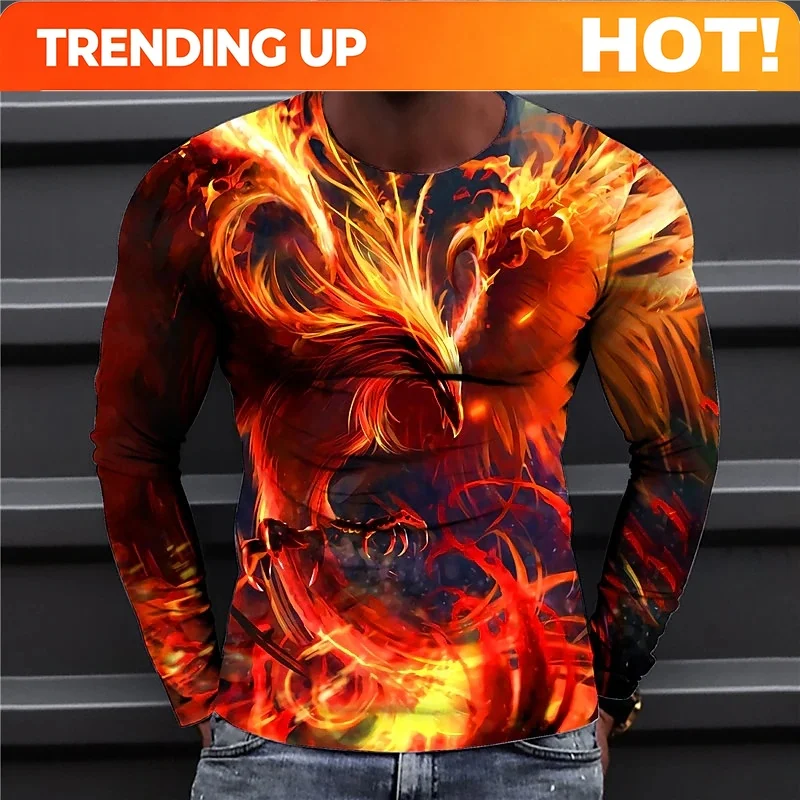Customization Men's Clothing T Shirt 3D Printed Phoenix T Shirt Crew Neck Long Sleeve Designer Interesting Tops Casual Boys Fash