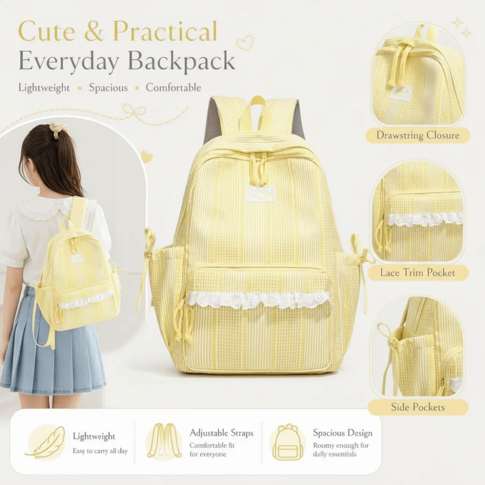 New Large Capacity Student Schoolbag Bowknot Design Soft Nylon Preppy Knapsack Lightweight Casual Backpacks For Women Girls