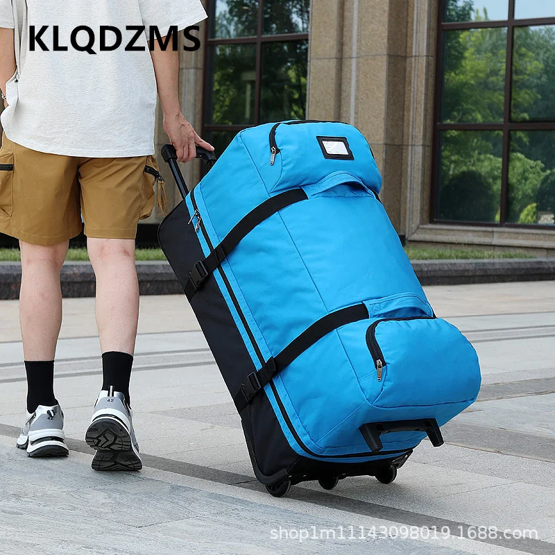 KLQDZMS حقيبة سفر أكسفورد القماش سعة كبيرة حقيبة العربة ملابس قابلة للطي الكتفين على ظهره المرأة المتداول الأمتعة #2