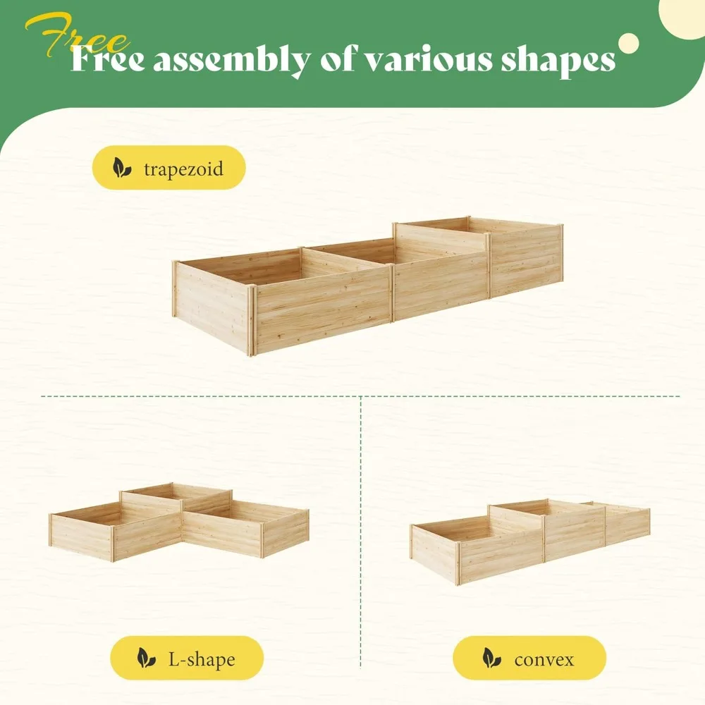 

2-Tier Raised Garden Bed, 23-Inch Deep Fir Wood Planter Box with Mortise & Tenon Structure, 3-Section Open Base, Customized