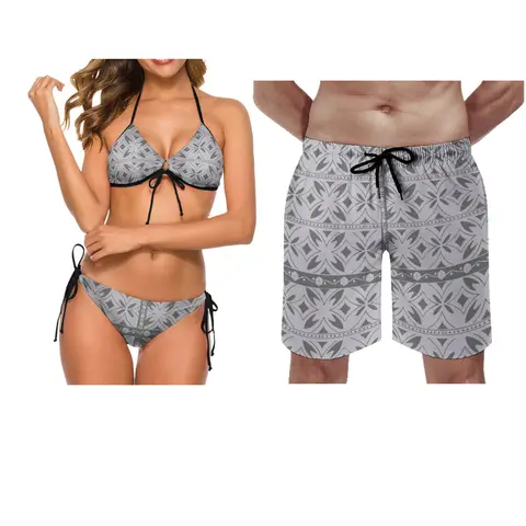 Tribal Ethnic Style Bespoke Swimwear For Women Gather Without Underwire Bikini For Men Beach Pants Polynesian Couple Swimwear