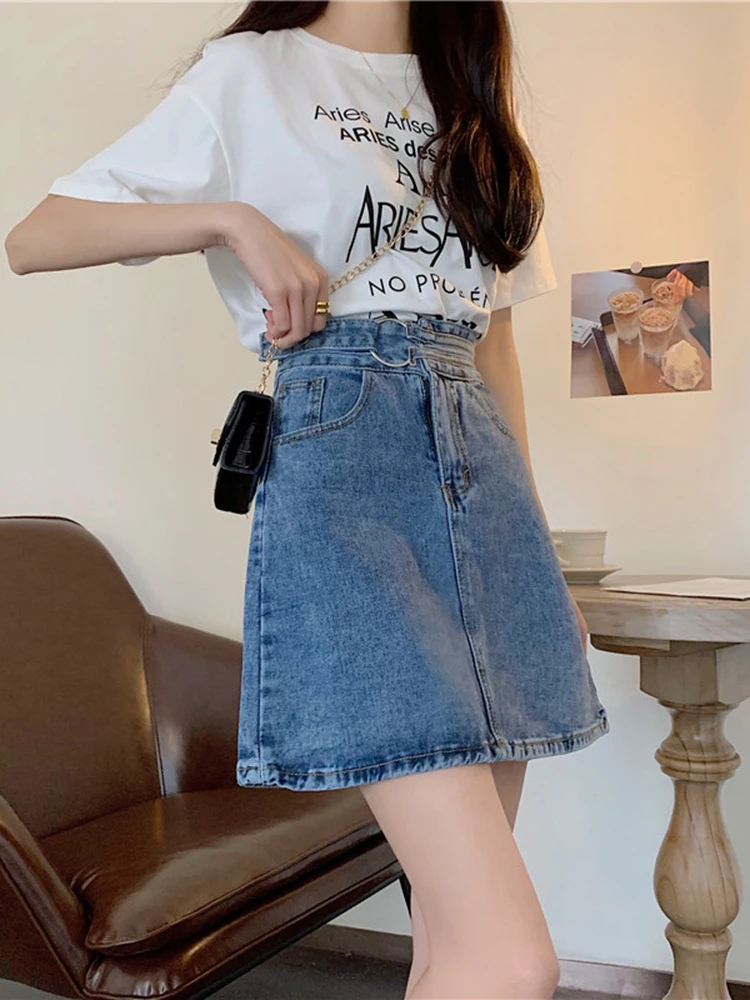 ارتفاع الخصر ألف خط تنورة المرأة الدنيم التنانير الخريف جديد Sle حجم كبير التخسيس ort التنانير طالب التنانير