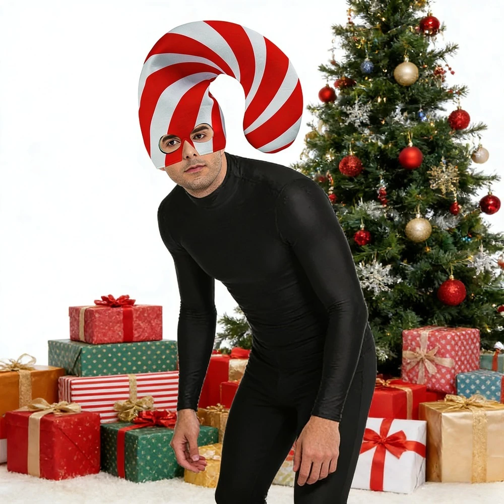 

Рождественская шляпа, новая полосатая шляпа эльфа для косплея с ручкой зонтика в европейском и американском стиле, рождественская шляпа с цифровым принтом для выступлений на сцене