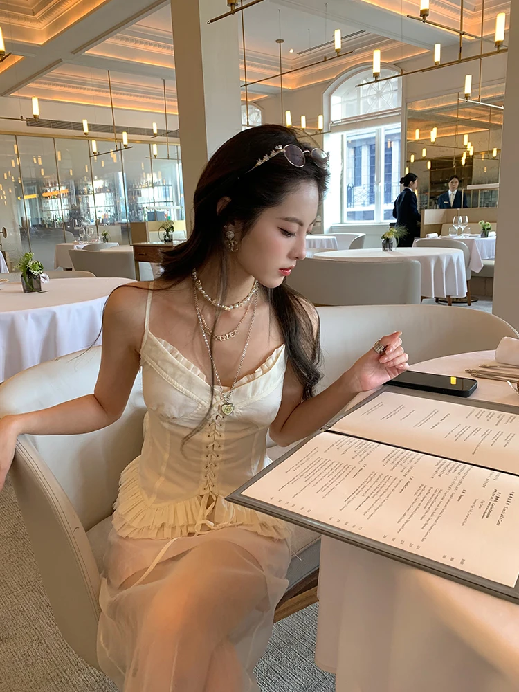 

Aisui Vintage Court Sle Ruffle Trim Tube Top Women's Summer Outdoor Wear Tank Top Floral Lace Trim Fene Chic