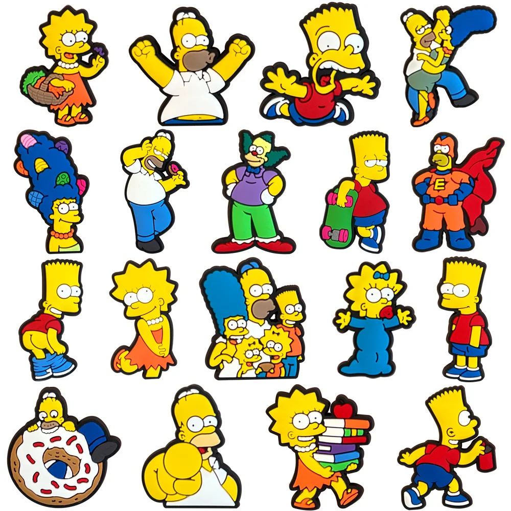 18Pcs/Set Anime Simpson Shoe Charms Cute Sandals Accessories PVC Badges for Kids Unisex Children's Gift Decoration