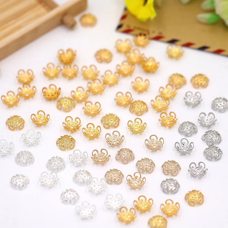 

1000 PCS 8/10mm Gold/Silver/KC Gold color Metal Filigree Flowers Slice Charms Beads Caps Jewelry Setting DIY Beads Base Setting