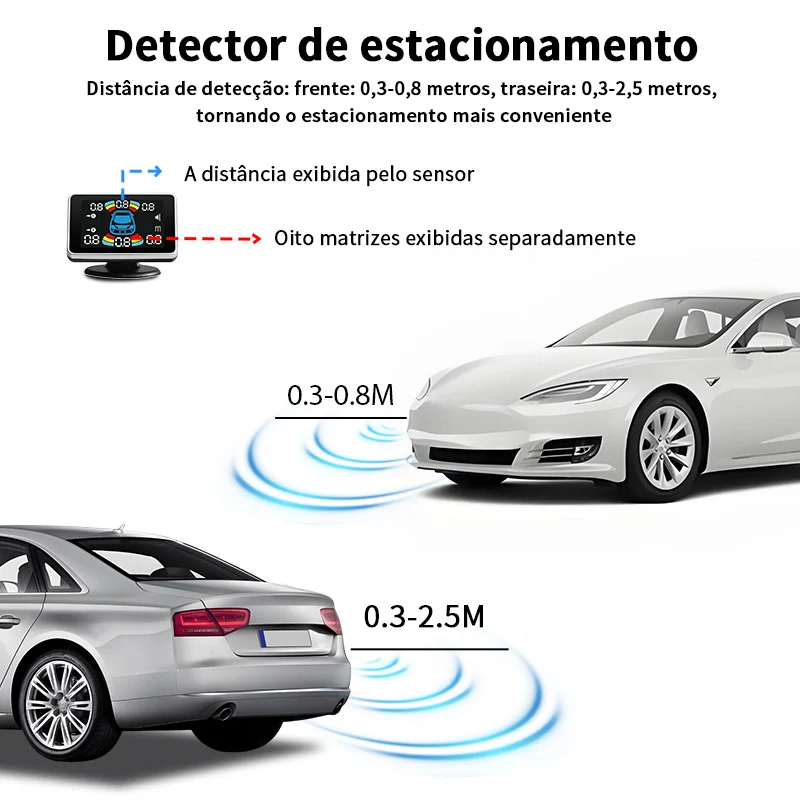 Car 8 Parking Sensor Kit Safe Parking Indicator Prompt Multi-Language Front Rear Buzzer Reverse Backup Sound Alert Probe System