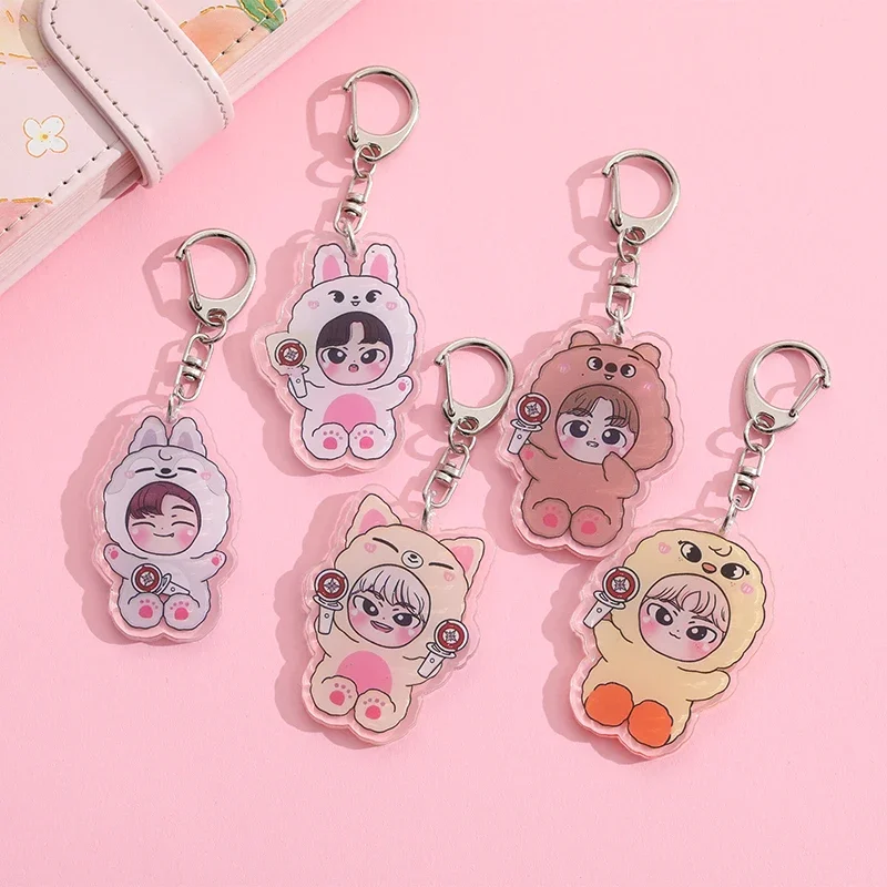 Cute Cartoon Kpop KeyChain Stray Kids Pendant Keyring Bag Acrylic Car Chain Lovely Mobile Phone Accessories Pendant Gift