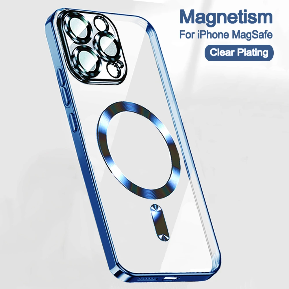 Luxury Wireless Magnetic Clear Cover For Magsafe Case Iphone 16 15 14 Plus 11 12 13 Pro Max X Xr Apple Original Plating Silicone