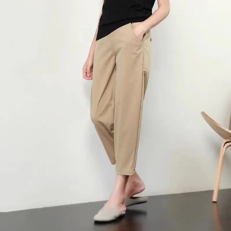 Cotton Nine Point Wide Leg Pants For Women's 2023 Summer New Korean High Waisted Loose Fitting Straight Tube Harun Casual Pants