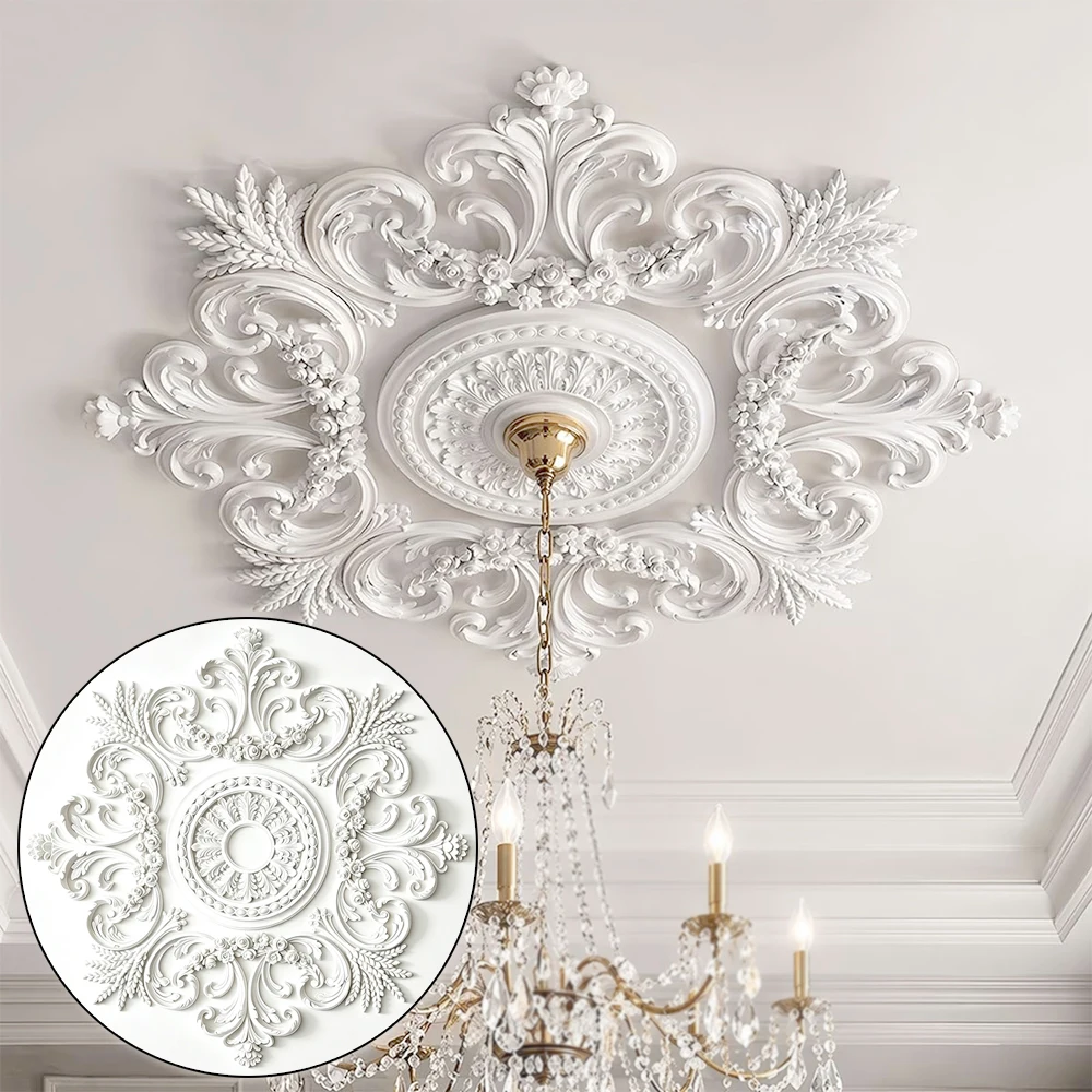 Large PU Ceiling Medallion Combination Decorative French Style Chandelier Base Ceiling Medallion for Light Fixtures Home Decor