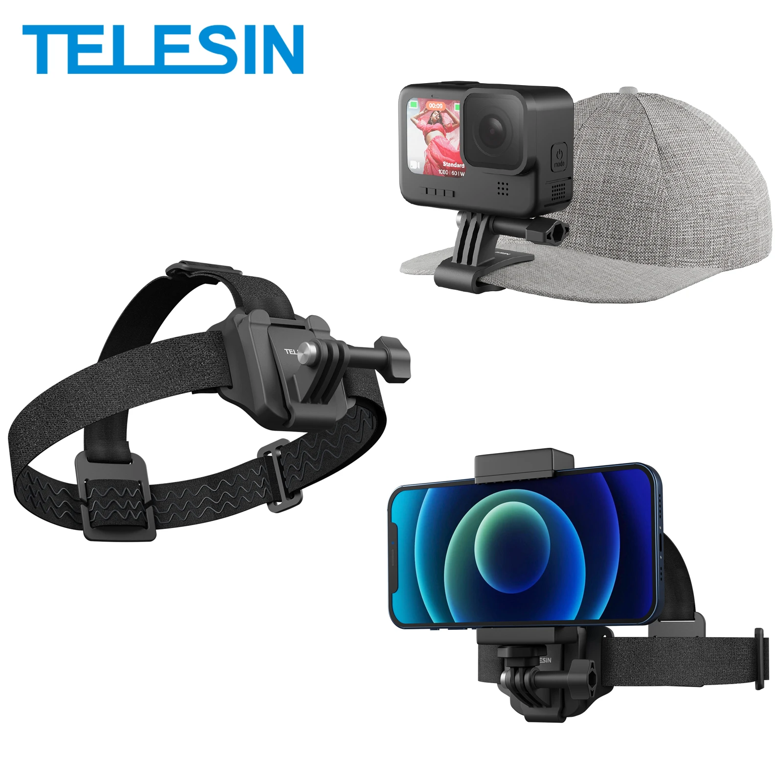 TELESIN 2 in 1 Head Strap Hat clip for Gopro 12 hero 11 10 9 8 7 Accessories Head Belt Strap Mount For Insta360 DJI OSMO Action