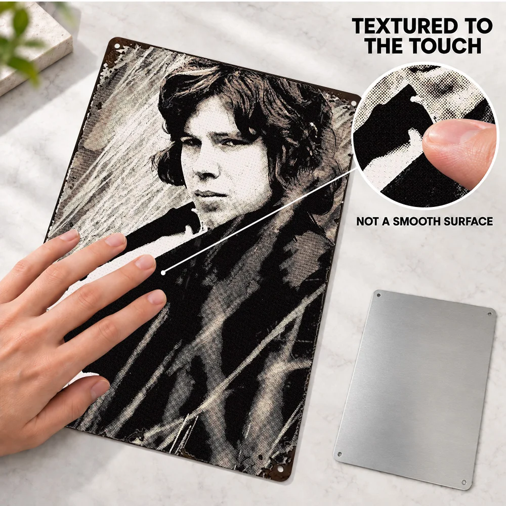 Nick Drake Pink Moon Portrait Textured Metal Poster Personalized Aluminum Sign Monochrome Wall Art For Home Listening Lounge