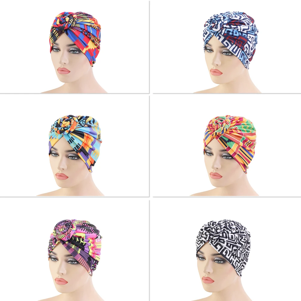 Women Headwear Fashion Muslim Hijabs Print Long Hair Head Scarf Turbans Beanie Cap Head Wraps Cancer Hats For Hair Loss