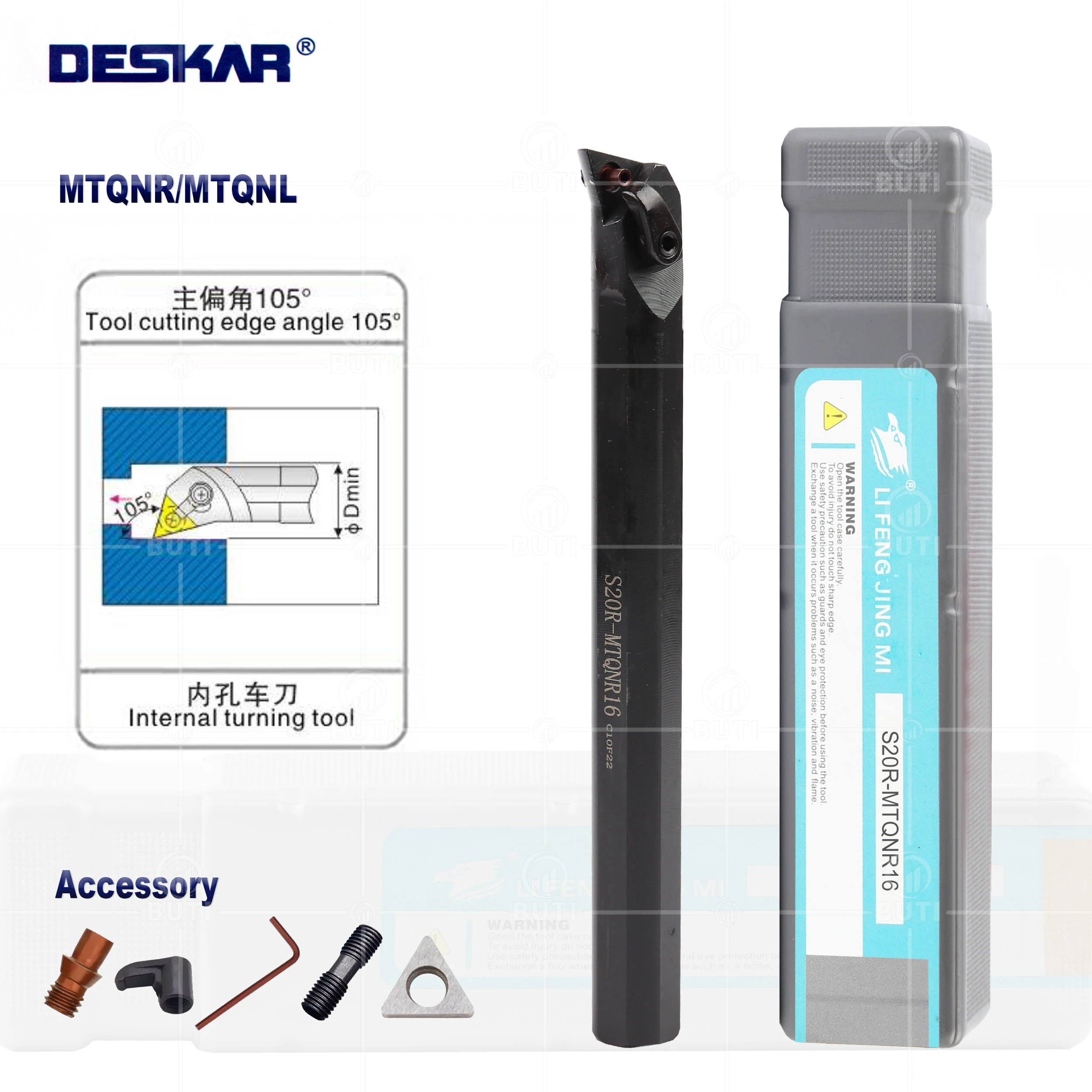 

DESKAR 100% Original Boring Bar S16Q S20R S25S-MTQNR16 MTQNR/L Internal Turning Tool Holder CNC Lathe, Use TNMG16 Carbide Insert