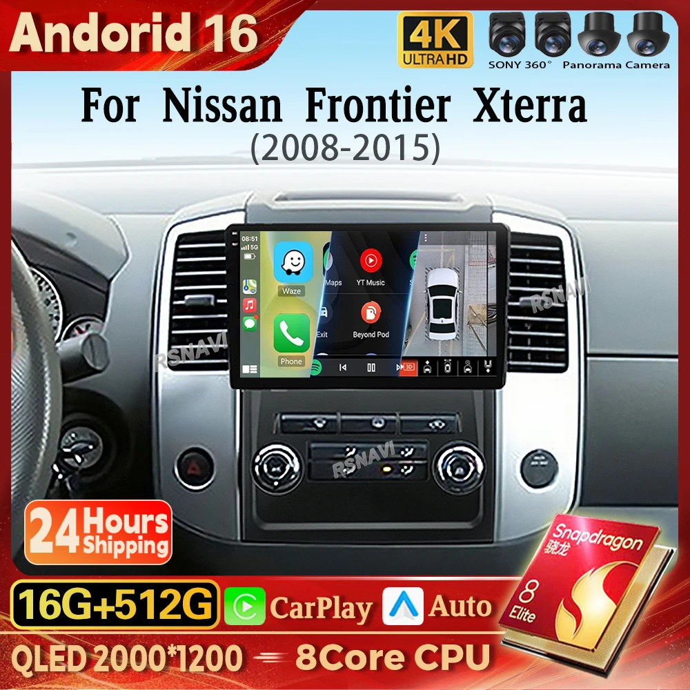 Radio Multimedia para Auto con Qualcomm 16G - 512G, Android 16, Carplay, para Nissan Frontier Xterra 2 N50 2008 - 2015, Autoradio