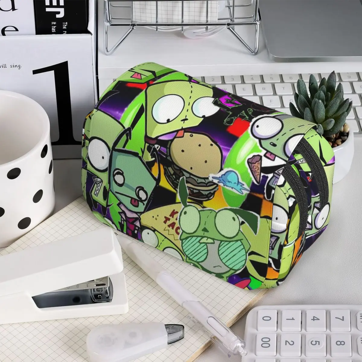 Invaders Zims Anime Cartoon Alien Pencil Case for Students School Pen Box Pencil Bag Stationery Supplies Pen Holder Bag