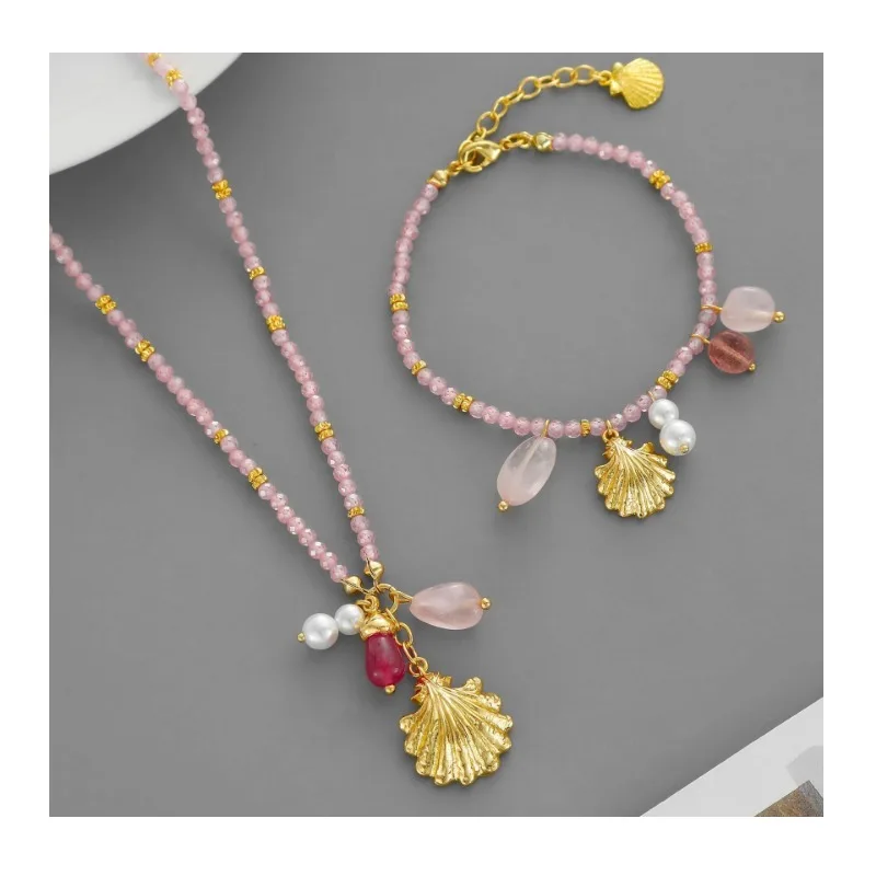 

Original Sea Breeze Whispering Series Shell Necklace Niche Holiday Style Casual Pink Shell Bracelet Earrings Necklace