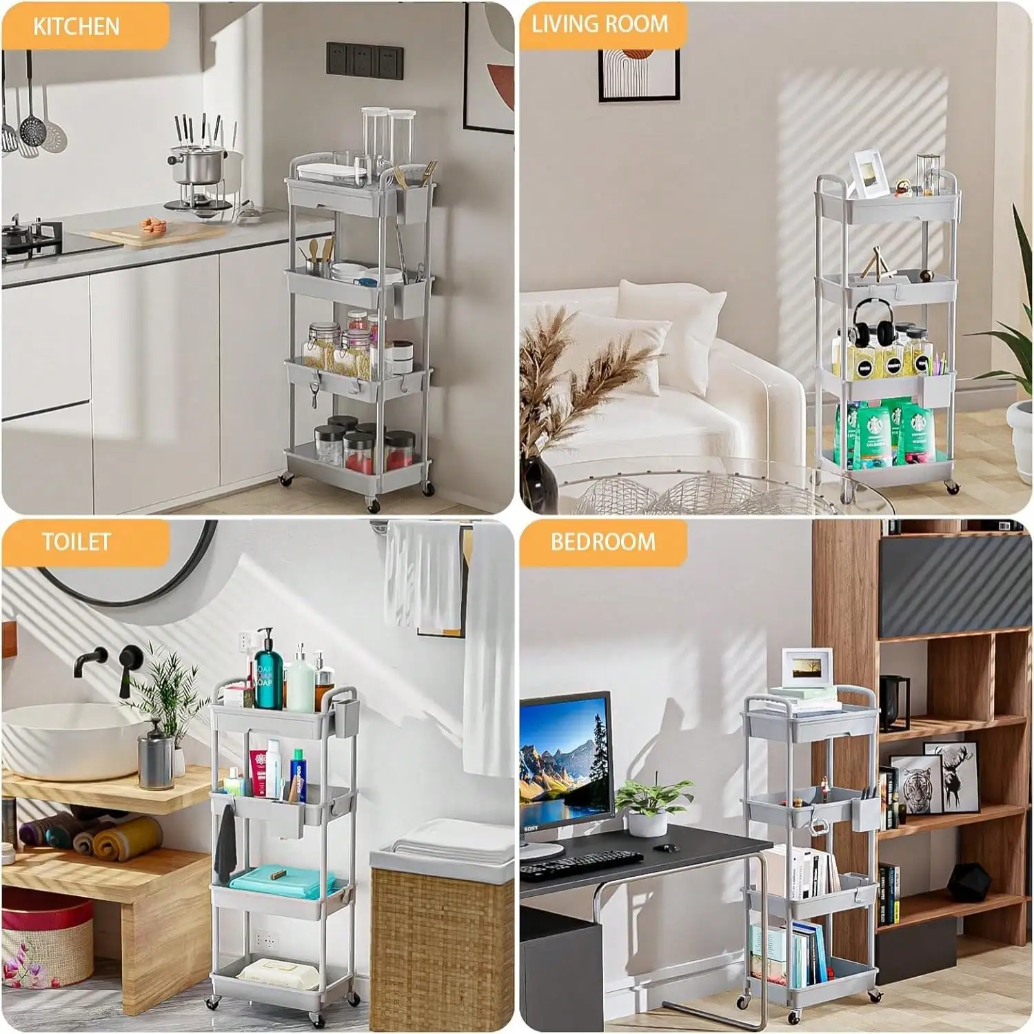 عربة أدوات دوارة بمقبض: وحدة رفوف تخزين متنقلة متعددة الوظائف للمنزل والمكتب #6