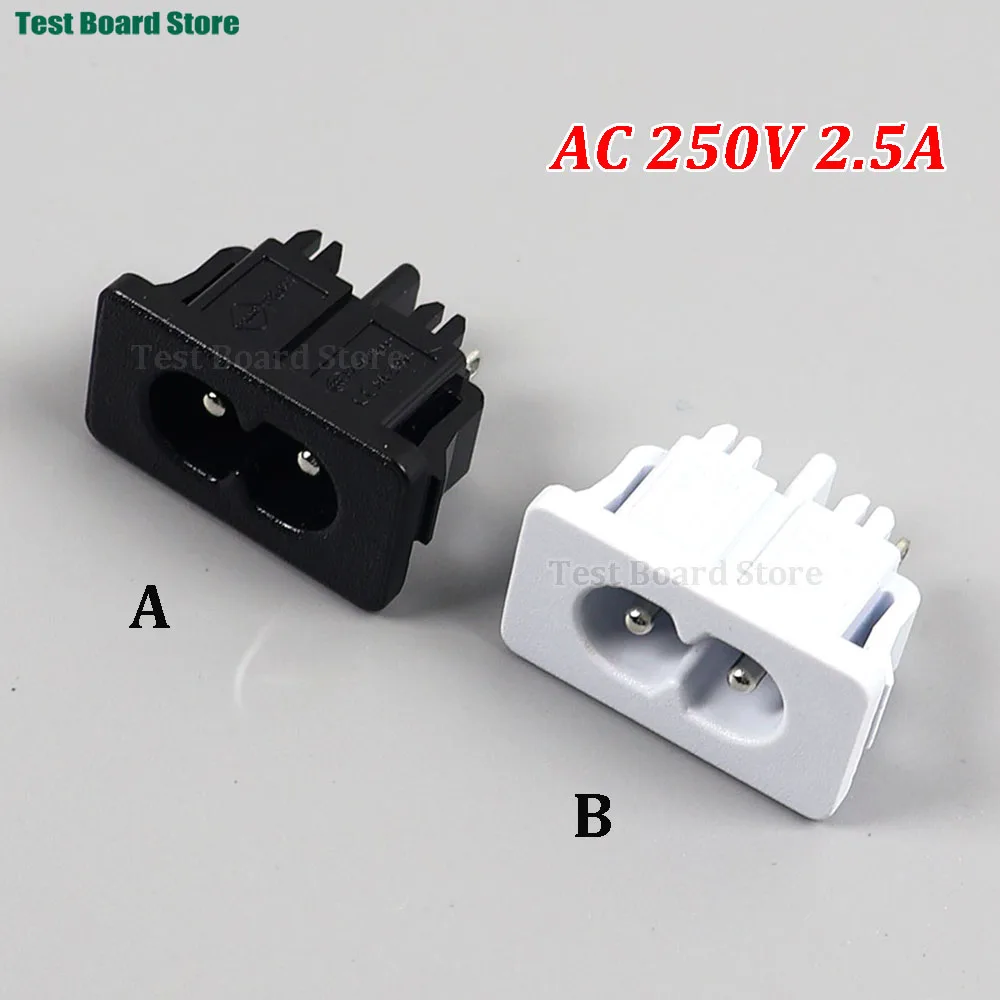 

1PCS AC 250V 2.5A IEC320 C8 Male 2 Pins Power Inlet Socket Panel Embedded Black White