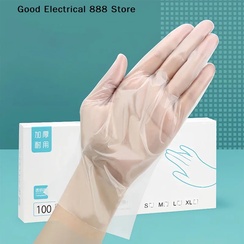 New 100pcs Latex Free Gloves TPE Disposable Gloves Transparent Non-Slip Acid Work Safety Food Grade Household Cleaning Gloves