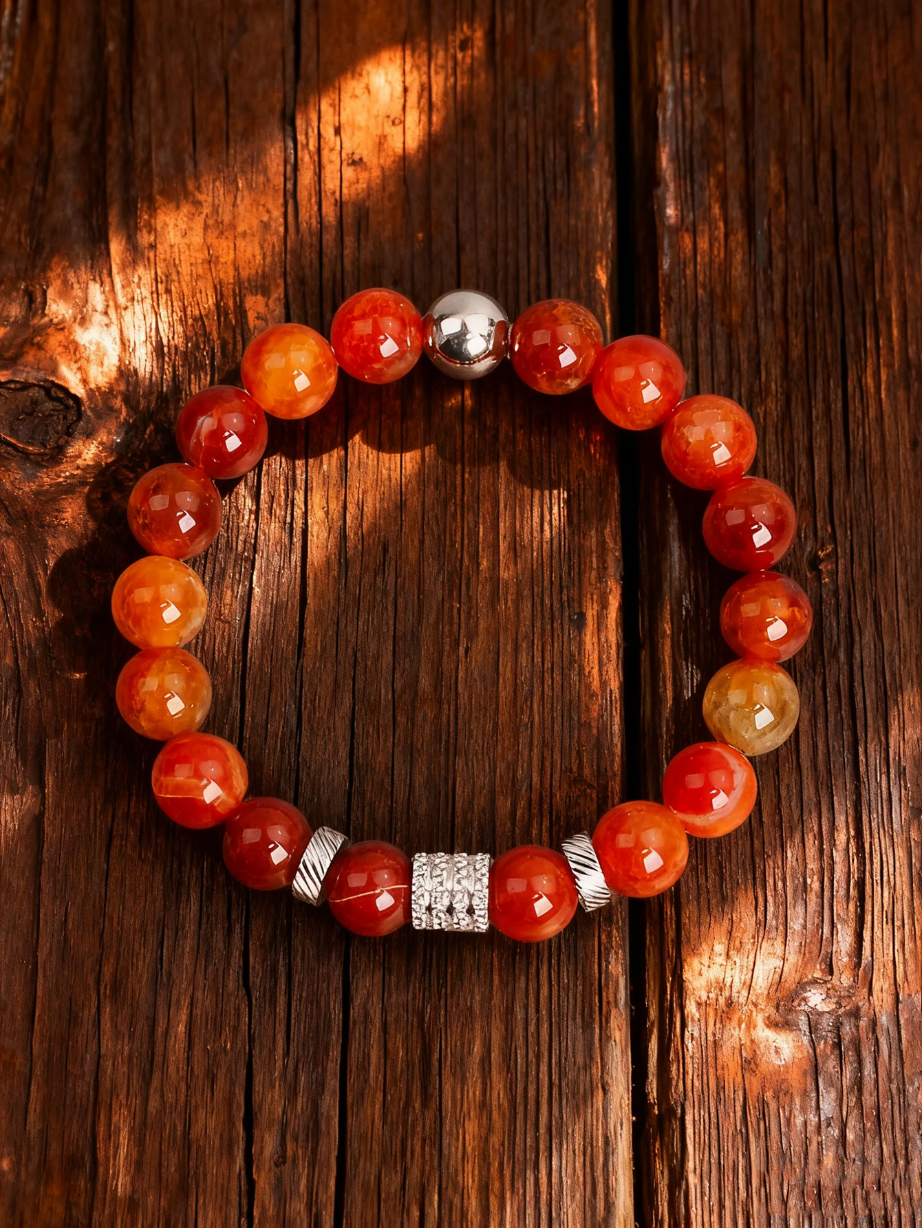 

Red Crackled Natural Stone Agate Bracelet 10mm Beads Stainless Steel Spacer Beads & Cylinder Beads for Vigour & Courage Jewelry