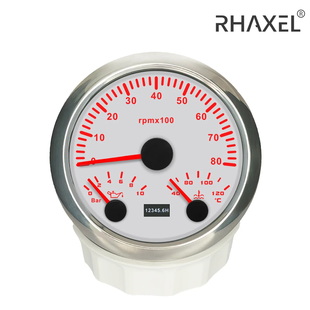 

RHAXEL 3 3/8'' Diesel Engine 0-6000RPM Meter Tachometer Oil Pressure Water Temp Gauge for Auto Tractor with 7 Colors Backlight