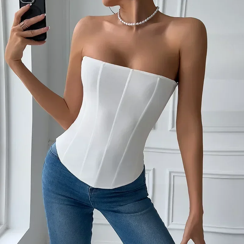 CHUANGERM Sexy Corset Top Solid Color Sleeveless S-neck Backless Bandage Women Push Up Hourglass Body Shaper Bustier Lingerie