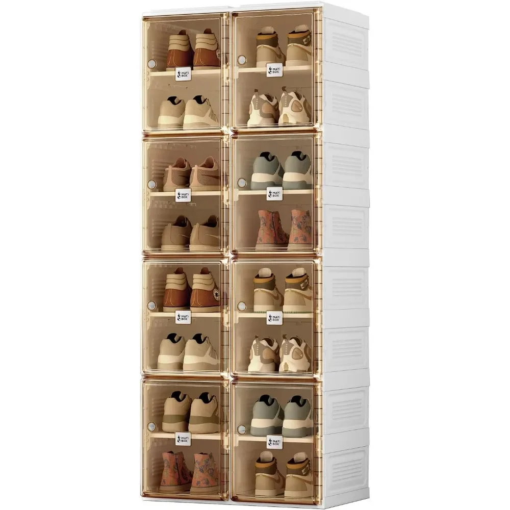 

Portable folding shoe rack, closet with magnetic transparent door, large sports shoe cabinet, sturdy and easy to assemble