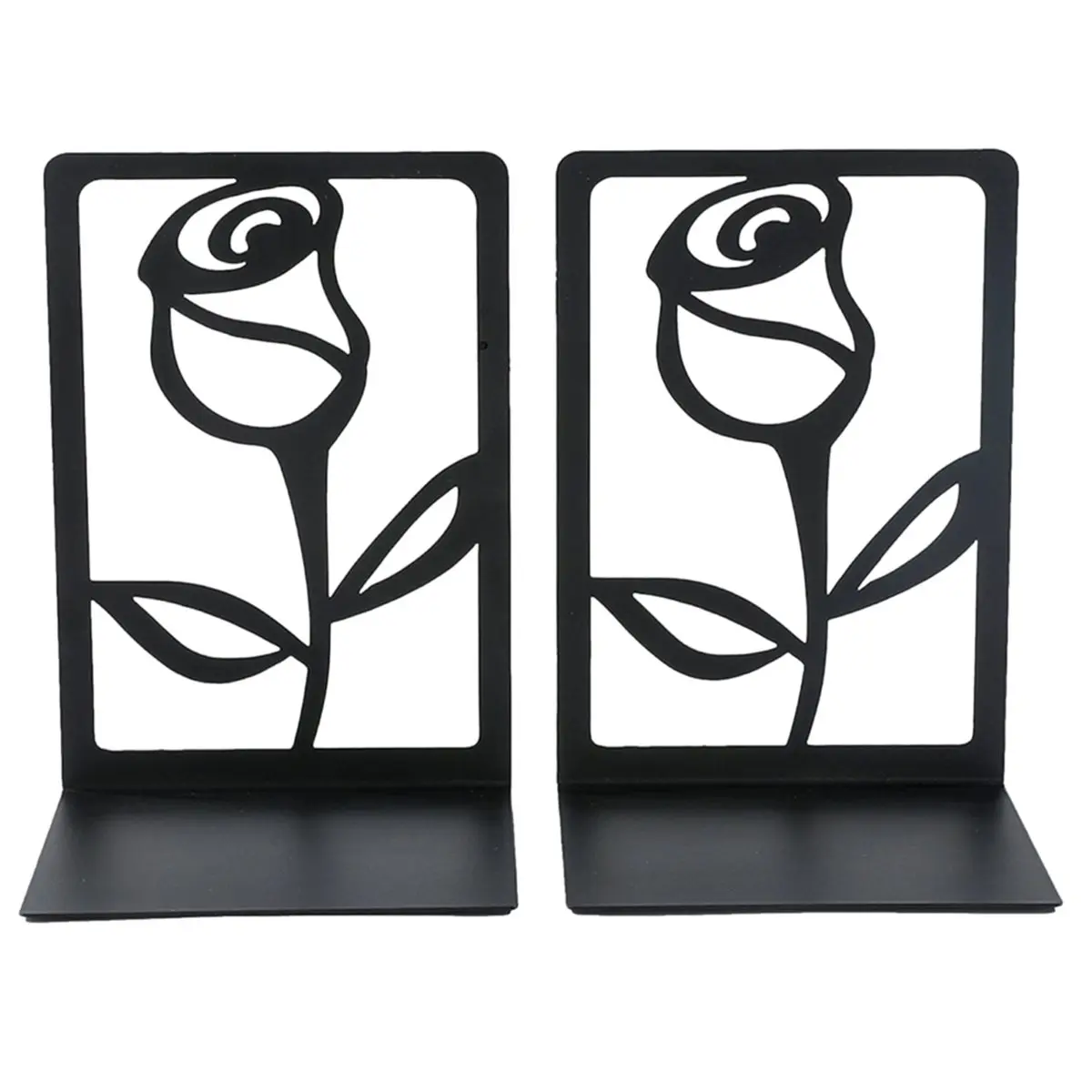 Best sales 2026 Rose Metal Bookends - Elegant Iron Book Supports for & Home, Artistic Hollow Design D