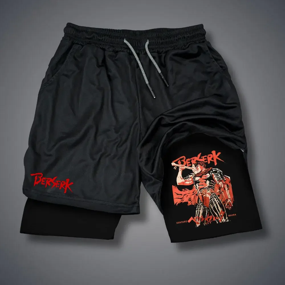 

Men's Double-layer Beach Fitness Casual Quick-drying Fake Two-piece Shorts Animation Summer Japanese New American