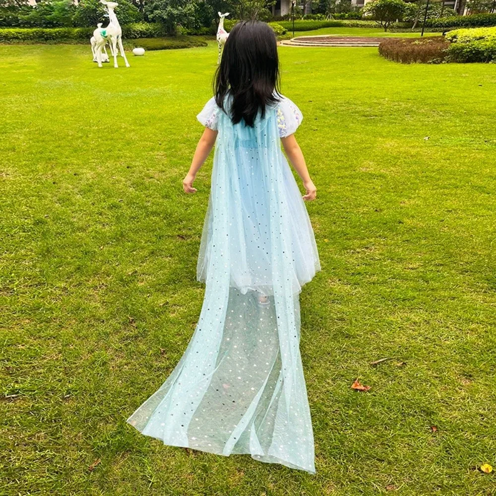 New Sequins Girls Princess Cape Mesh Cute Elegant Dress Cape Sweet Cosplay Girl Tulle Cloak Carnival Party