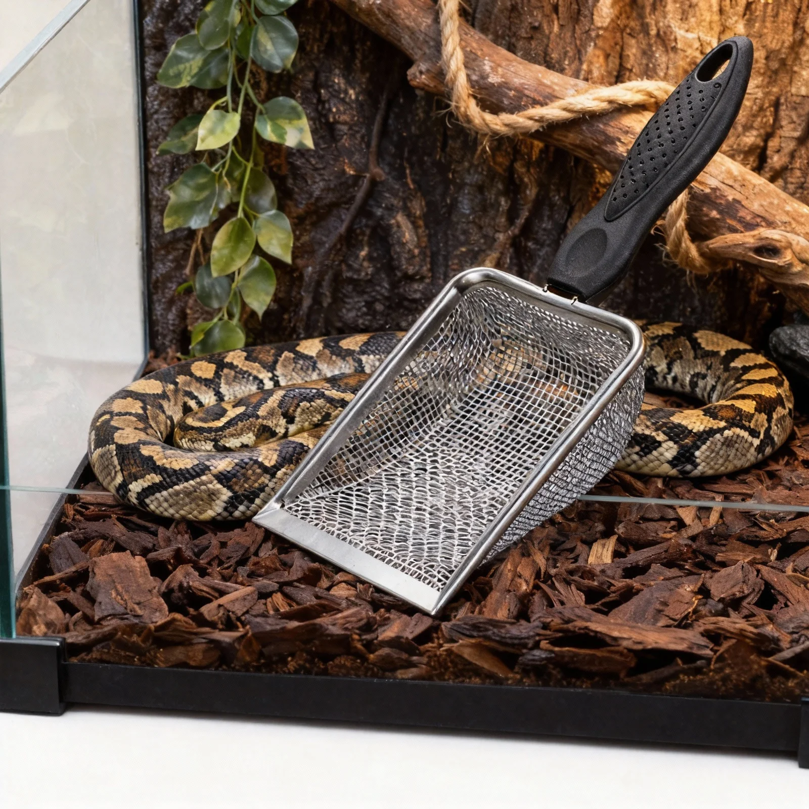 

Stainless Steel Sand Substrate Scoop Ergonomic Handle Reptile Litter Cleaner Filtering Mesh Shovel For Terrarium Sand Draining