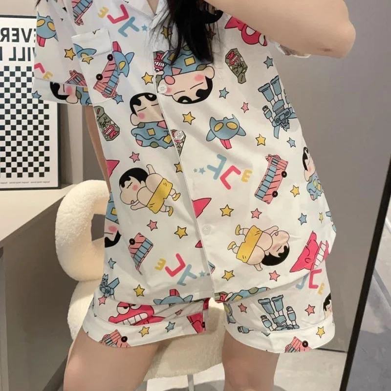 Anime Kawaii Cute Crayon Shin-Chans Pajamas Short Sleeved Shorts Leisure Loose Comfortable Girl Birthday Gift For Girlfriend